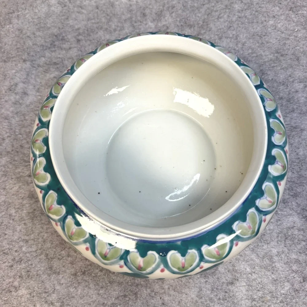 Vintage Chinese Porcelain Floral Bowl Hand Painted Pink Green Lotus Ginger Jar